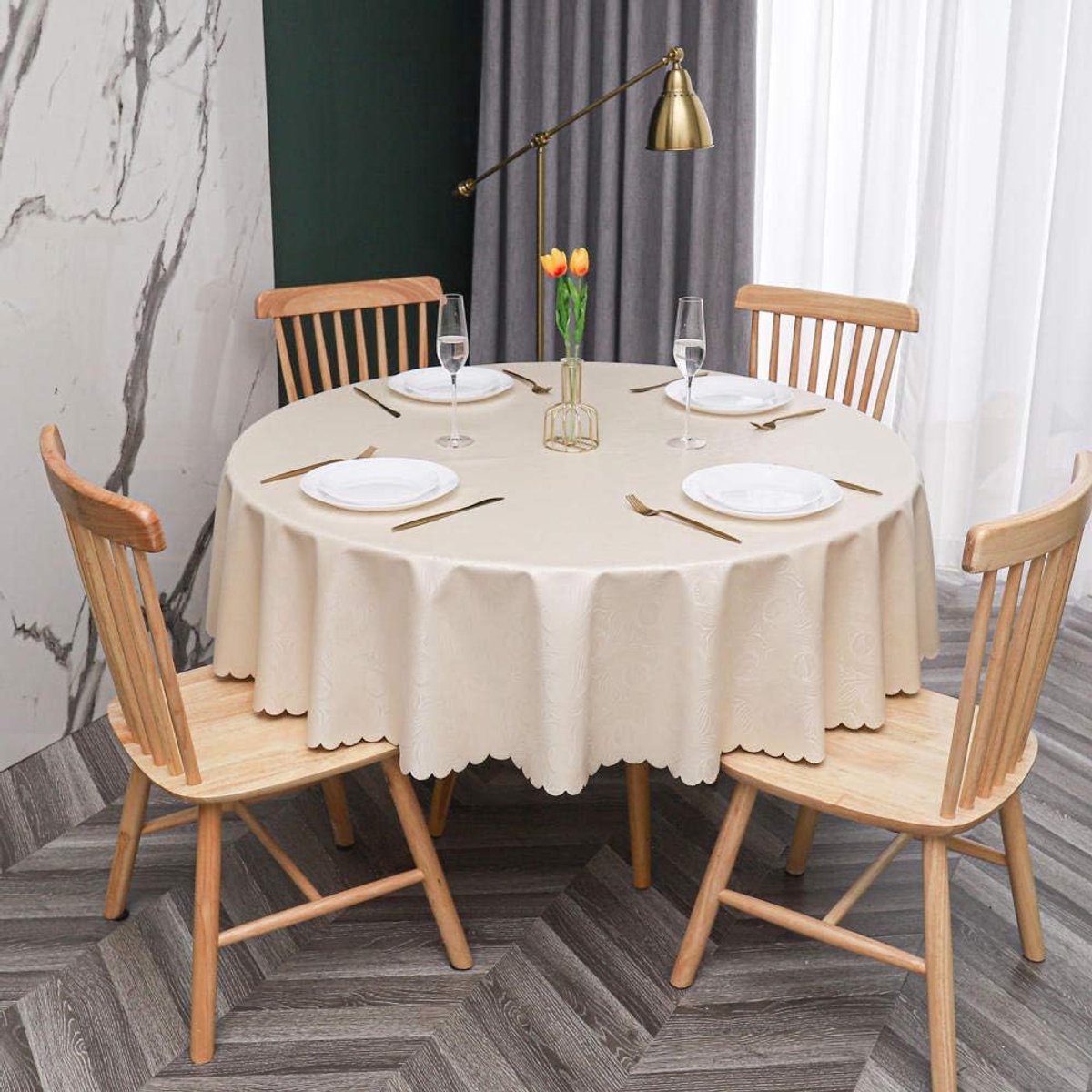 Ronde Tafelkleed PVC Waterdicht & Vlekbestendig Strepen Beige - Diverse Diameters