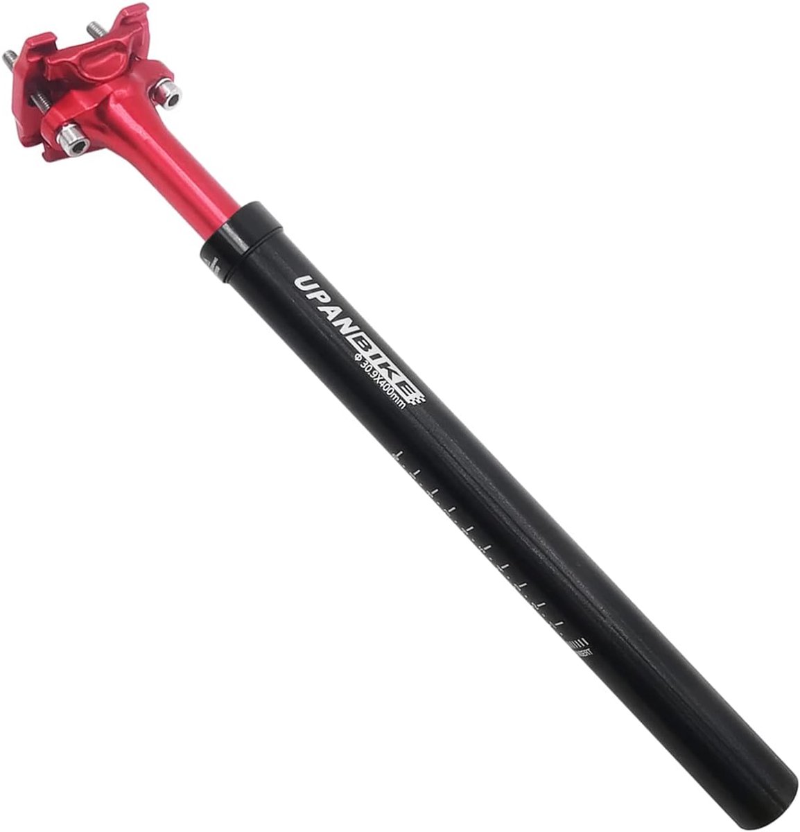 Fiets Zadelpen - Schokdemper Zitpost - Comfortabel Fietsen - Verstelbare Veer Demping - 400mm Lengte - Zwart Rood