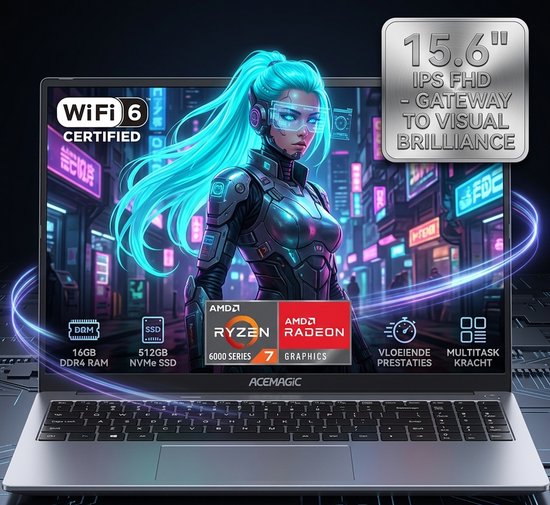 ACEMAGIC Laptop - 15.6 inch IPS - AMD Ryzen 7 7730U - 16 GB RAM - 512 GB SSD - Windows - Acemagic - Hoofdafbeelding