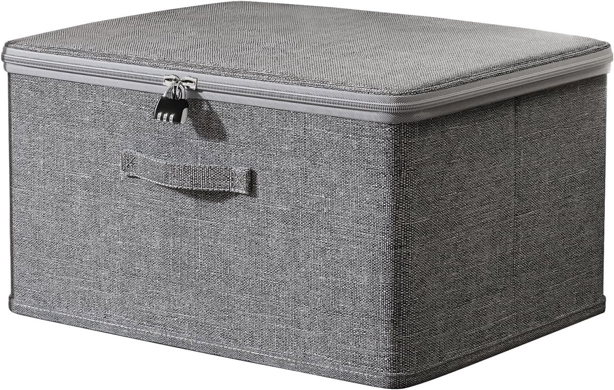 Afsluitbare Opbergdoos - Extra Grote Box - Veilige Opslag - Met Cijferslot - 49x37x31 cm - Grijs