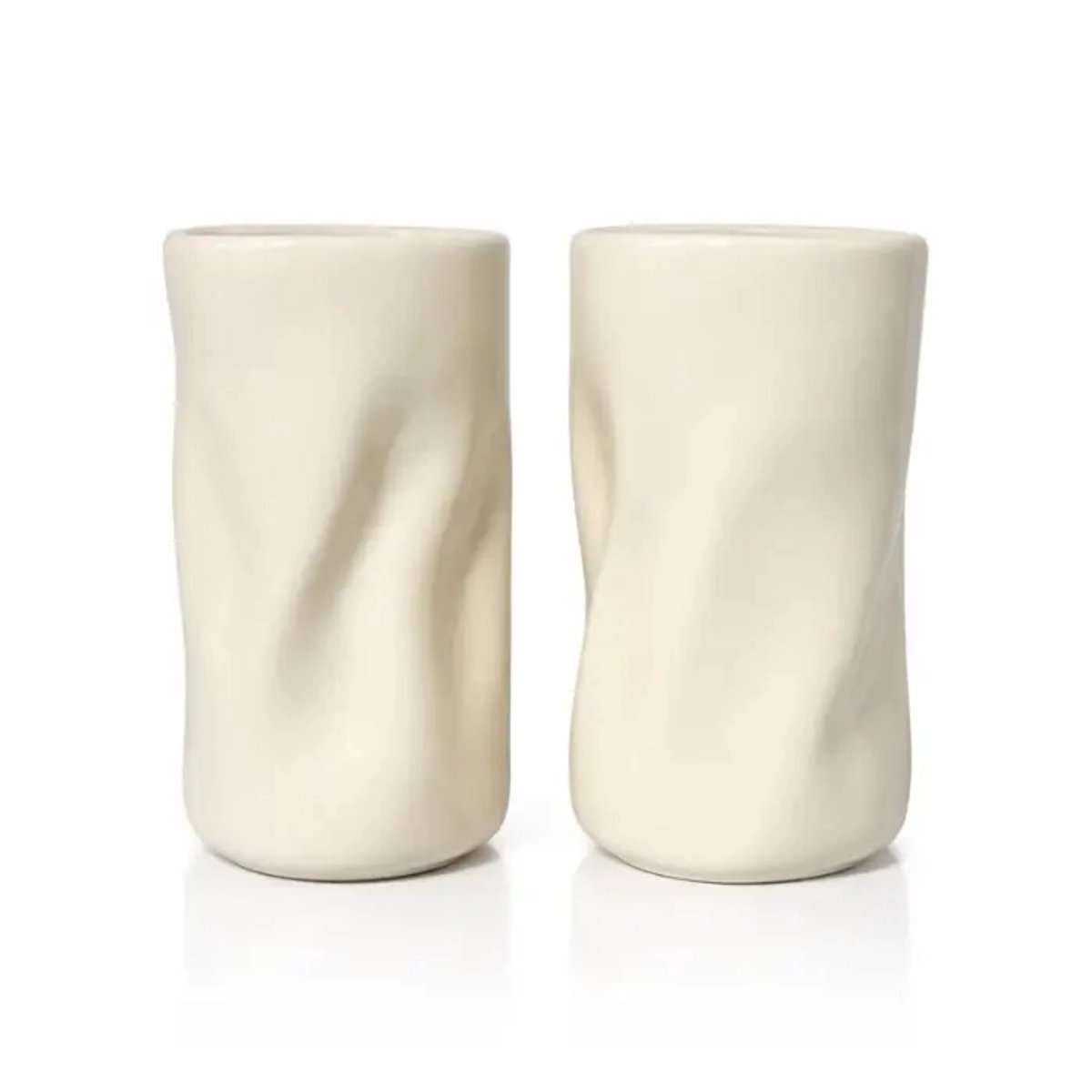 Wave - keramiek mokken - Wave serie - 350 ml - mat beige - 2 stuks, vaatwasserbestendig