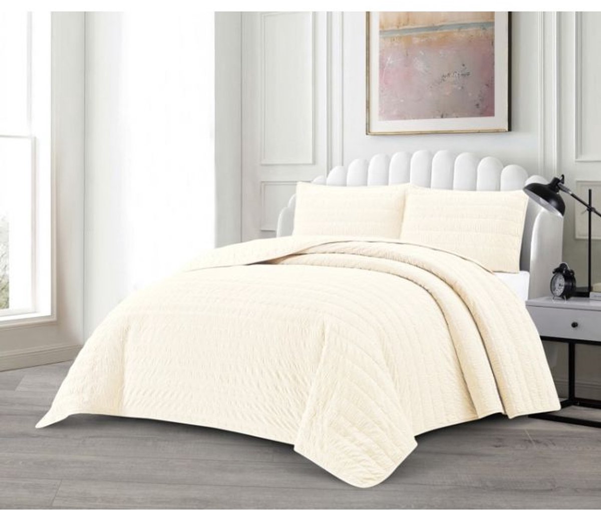 Lavella bedsprei set 3-delig – katoen microvezel polyester – crème – 240x250 cm/60x70