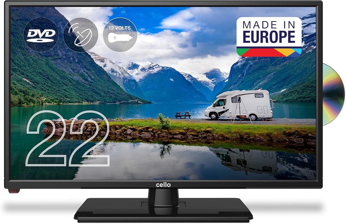 Digitale LED TV - Full HD Scherm - Reizen en Onderweg - Ingebouwde DVD-speler - 22 Inch - Zwart