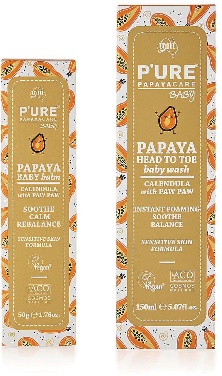 P'ure Papaya Care - Papaya Baby Balm + Papaya baby Head to Toe Wash - 2 Pak
