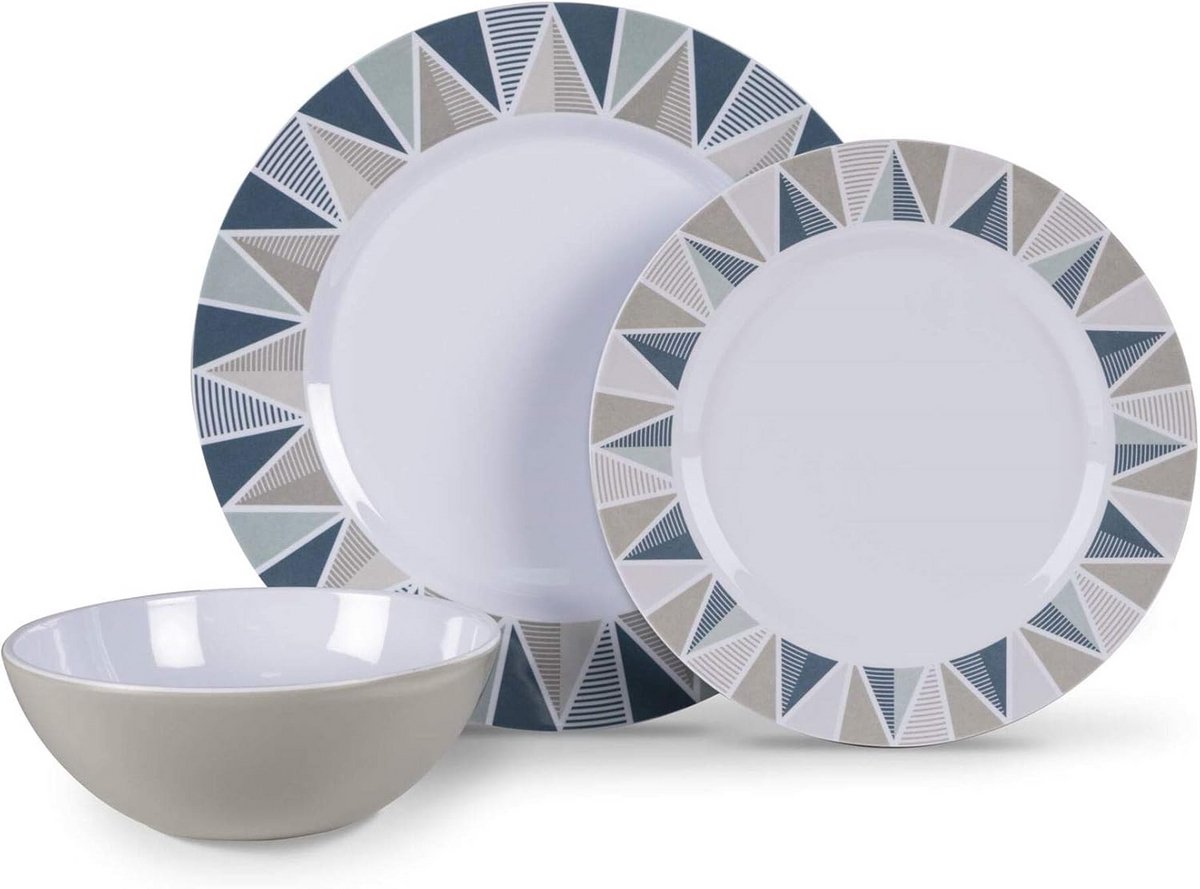Servies Set - Borden en kommen - Buiten eten - 100% Melamine - 12 delig - Wit