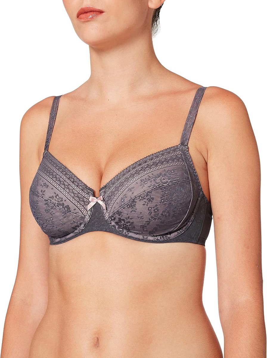 Beugelbeha Dames - Lingerie Ondergoed - Dagelijks Draagcomfort - Platte Kantafwerking - 95J - Antracietgrijs