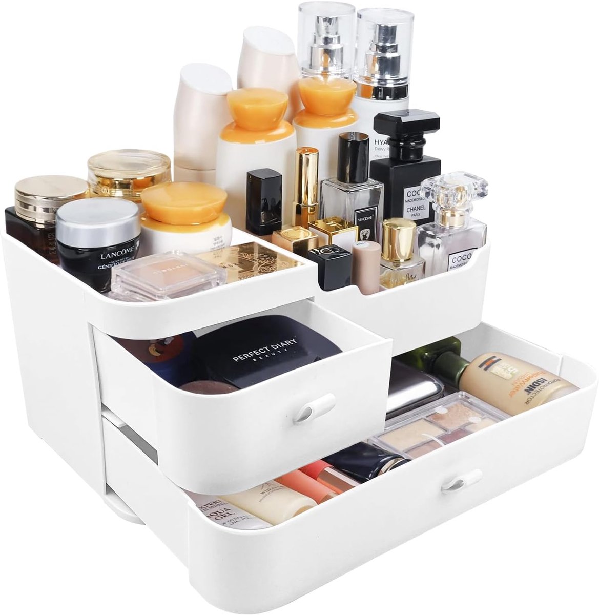 Cosmetics Organiser Storage System for Chest of Drawers - Bedroom Bathroom (2 Drawer)
