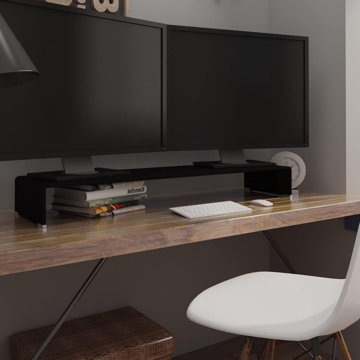Monitorverhoger en Tv-Standaard van Zwart Glas 110 cm Breed