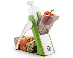 Dremdo Veilige Mandoline Groentesnijder - Verstelbare Keukensnijder met Opvangbakje - BPA-vrij - Julienne, Blokjes & Schijfjes - Groen