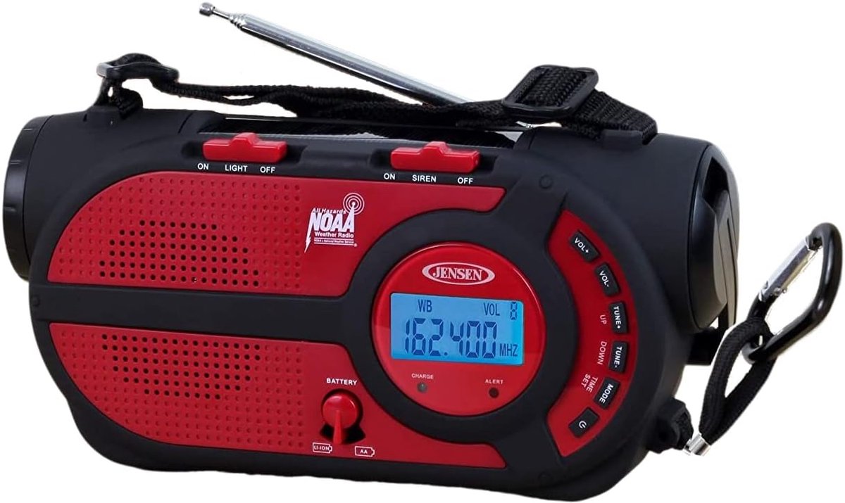 Noodradio Zaklamp - Weerstation Radio - Noodsituaties - 4-weg Voeding - 21.6 x 12.3 x 9 cm - Rood Zwart