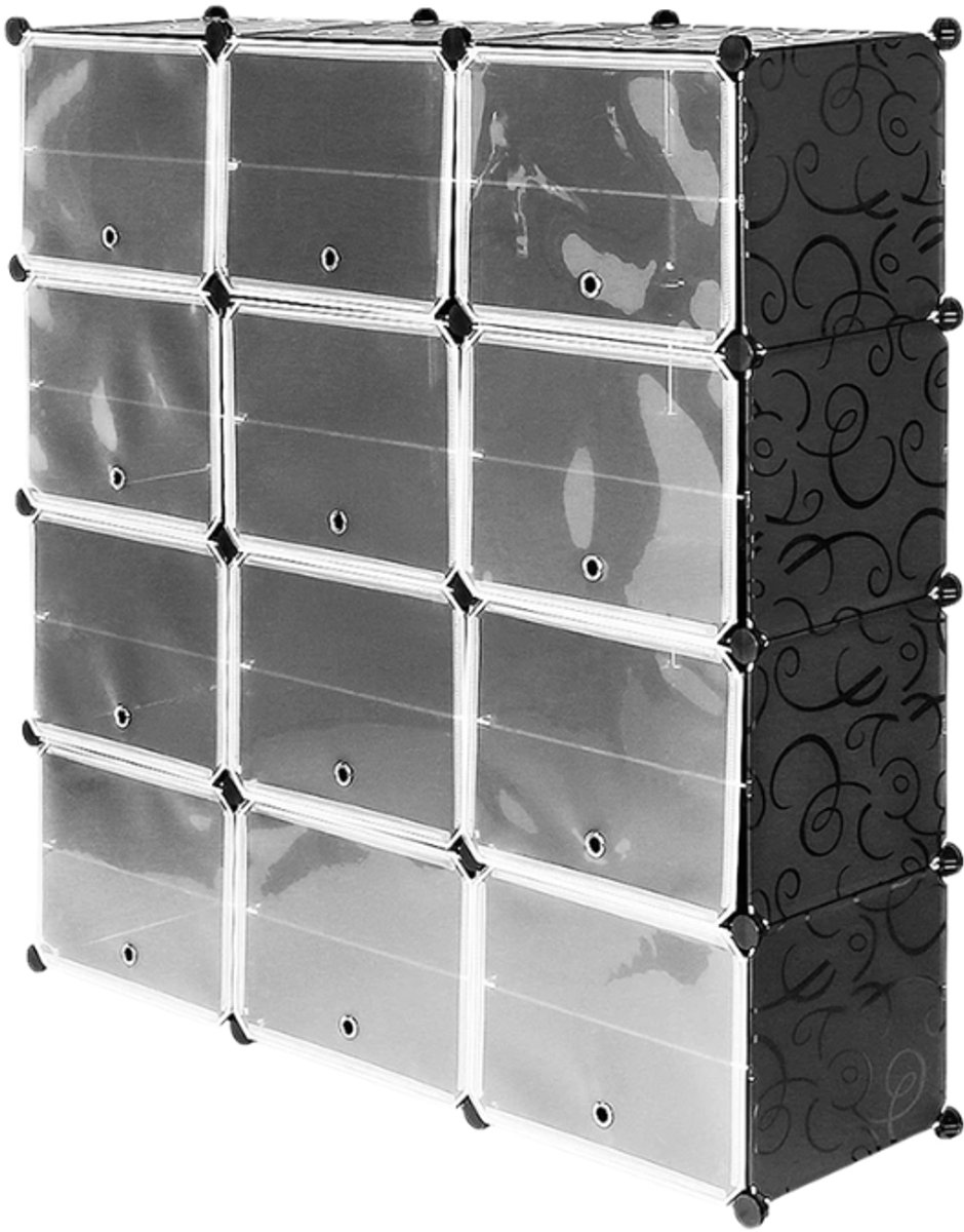 DIMICO - Schoenenrek - Schoenenkast groot - Zwart - Schoenen opbergkast - Voor 48 paar schoenen - 120x120x30 cm - Waterbestendig