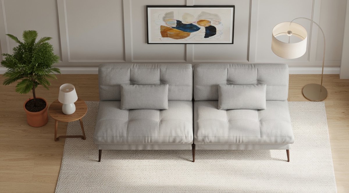 Luxe 3-Zits Slaapbank met Verstelbare Rugleuning – Multifunctionele Futon Hoekbank voor Wonen, Studio’s en Kantoren – Comfortabele Grijze Stoffen Bank – Furniture Land