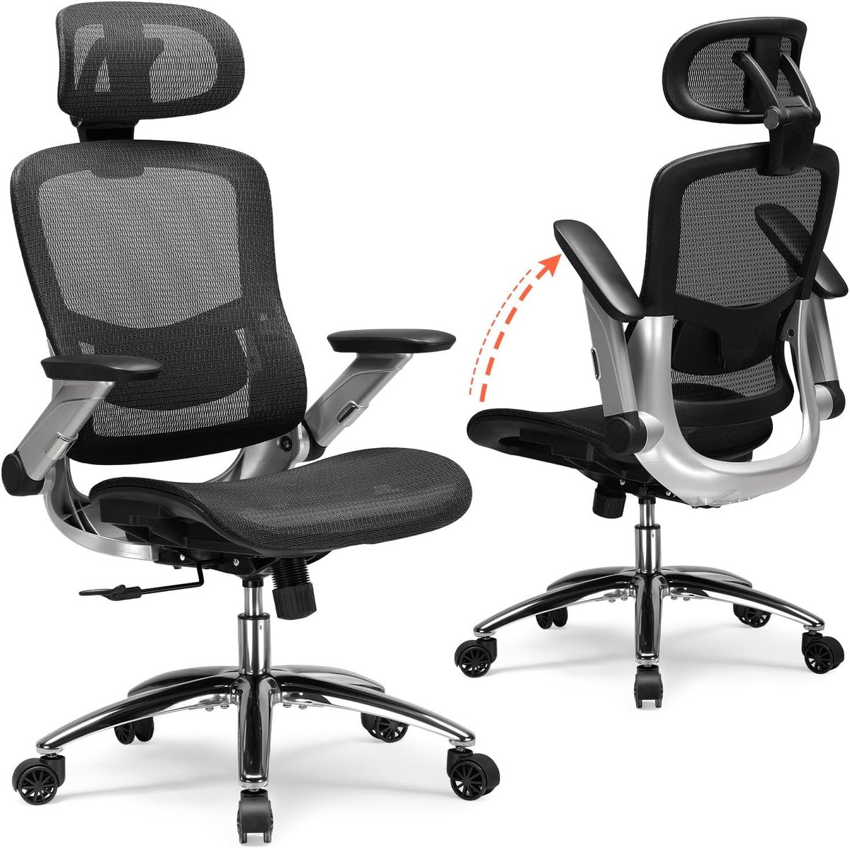 COMHOMA - Bürostuhl Ergonomisch - Met Mesh 4D Armleuningen en 180 kg - Zwart