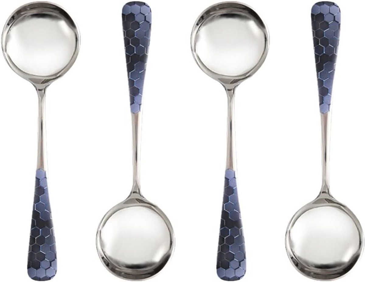 Set van 4 RVS Koffielepels Zeshoekig Dessertslepel Theelepel 15,5 cm