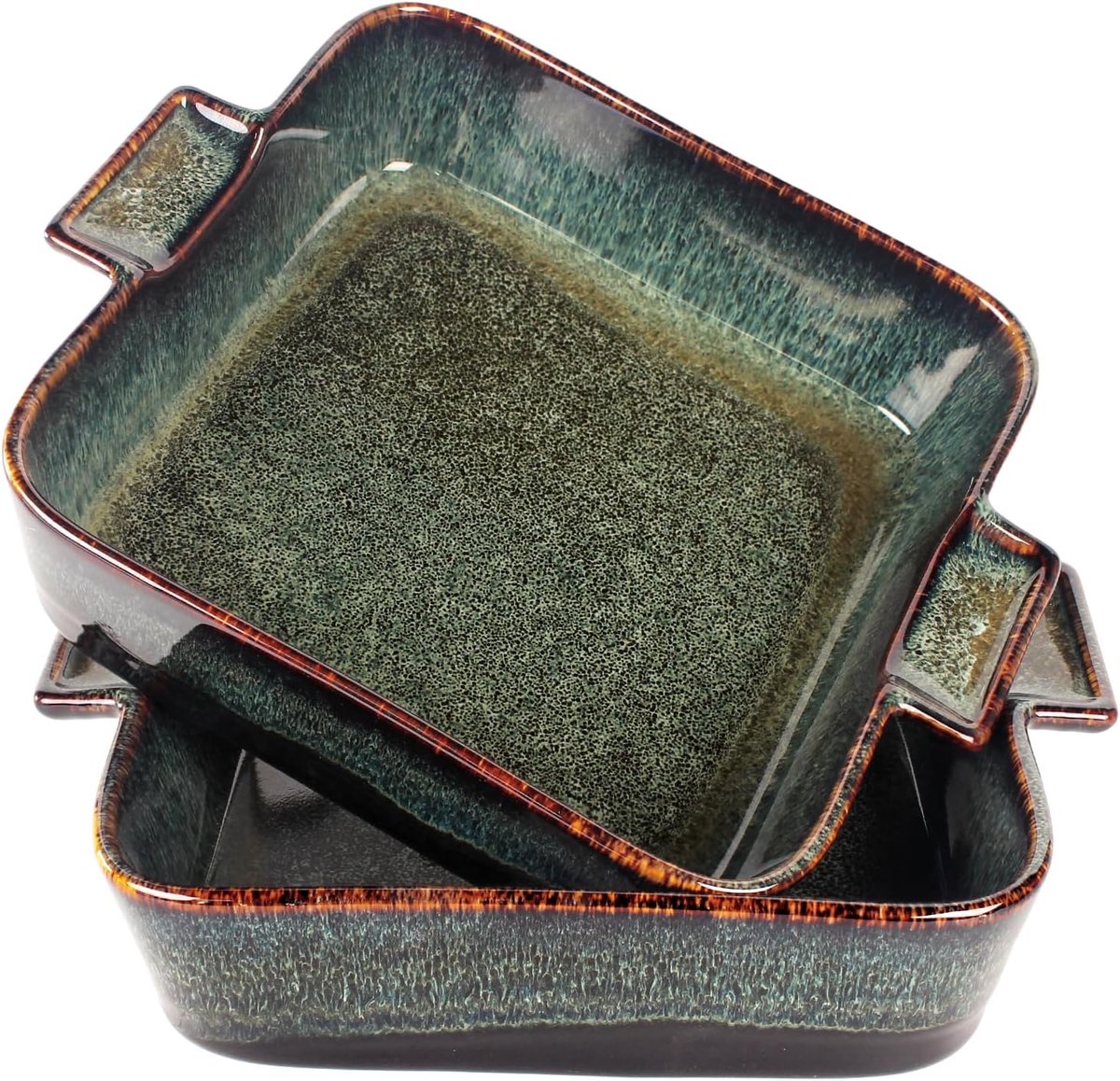 Set van 2 Vierkante Porseleinen Ovenschalen met Handgrepen, 1000 ml