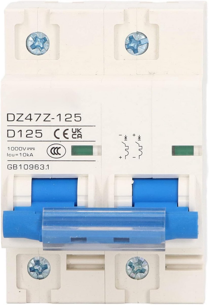 DC Stroomonderbreker - Luchtschakelaar Zekering - Zonne-energie Installatie - 1000 V DC Beveiliging - 125 A C125 2P - Blauw
