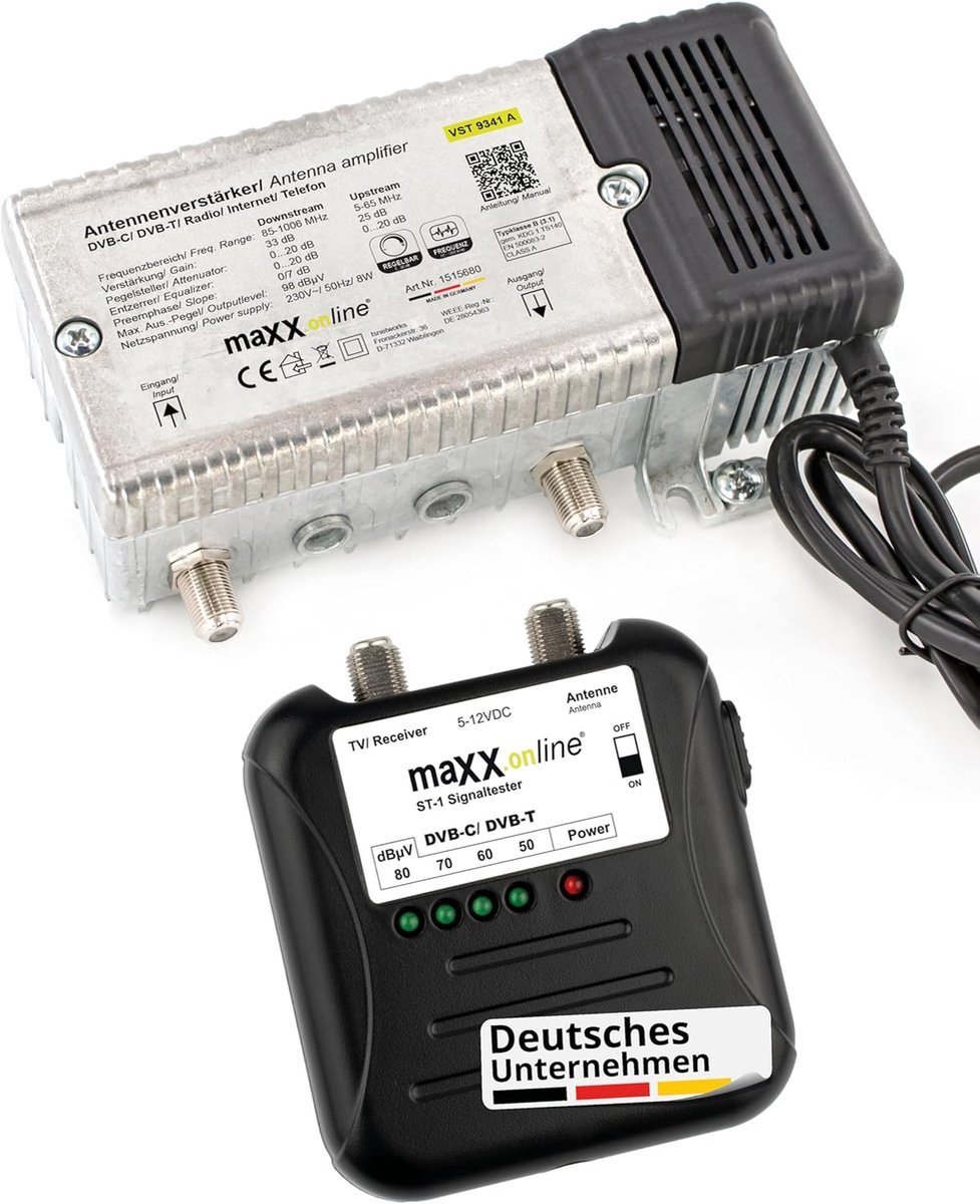 Huisaansluitversterker - Signaalversterker BK - Kabeltelevisie DVB-C - Incl. signaaltester - 33 dB versterking