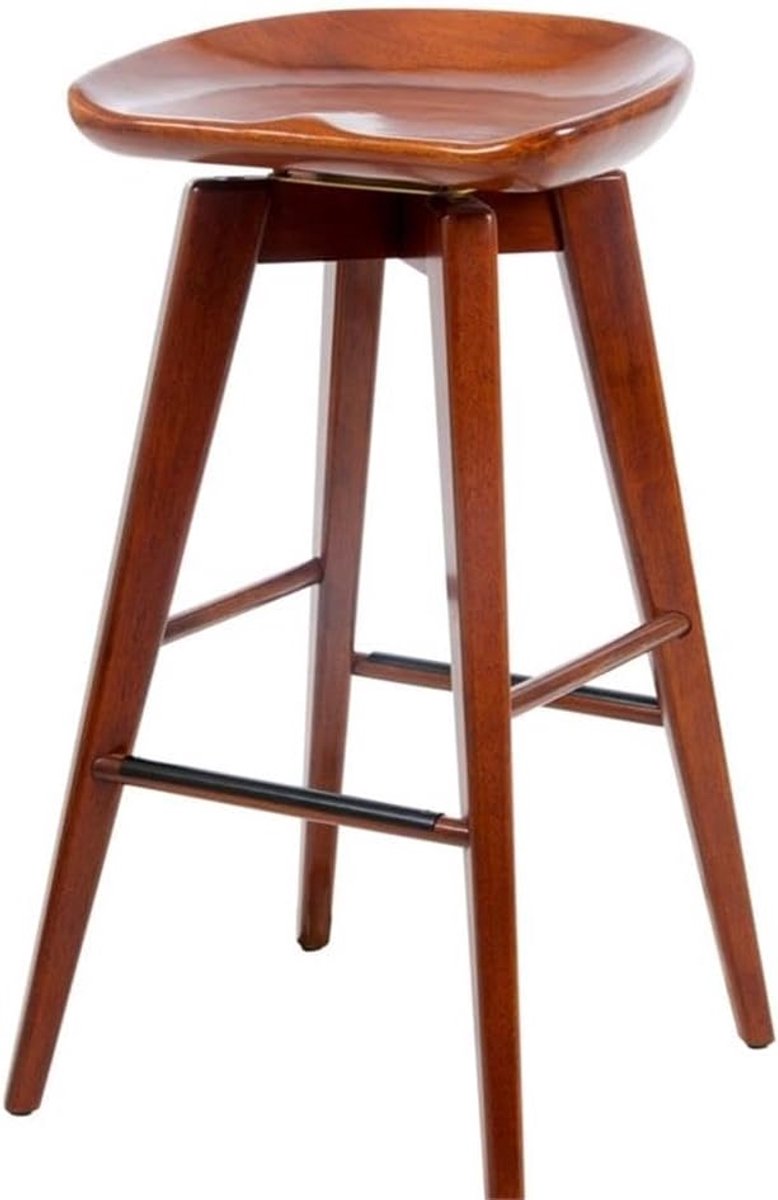 Barkruk Zonder Rugleuning - Draaibare Kruk - Home Bar - Robuust Hardhout - 79 cm Hoog - Walnoot