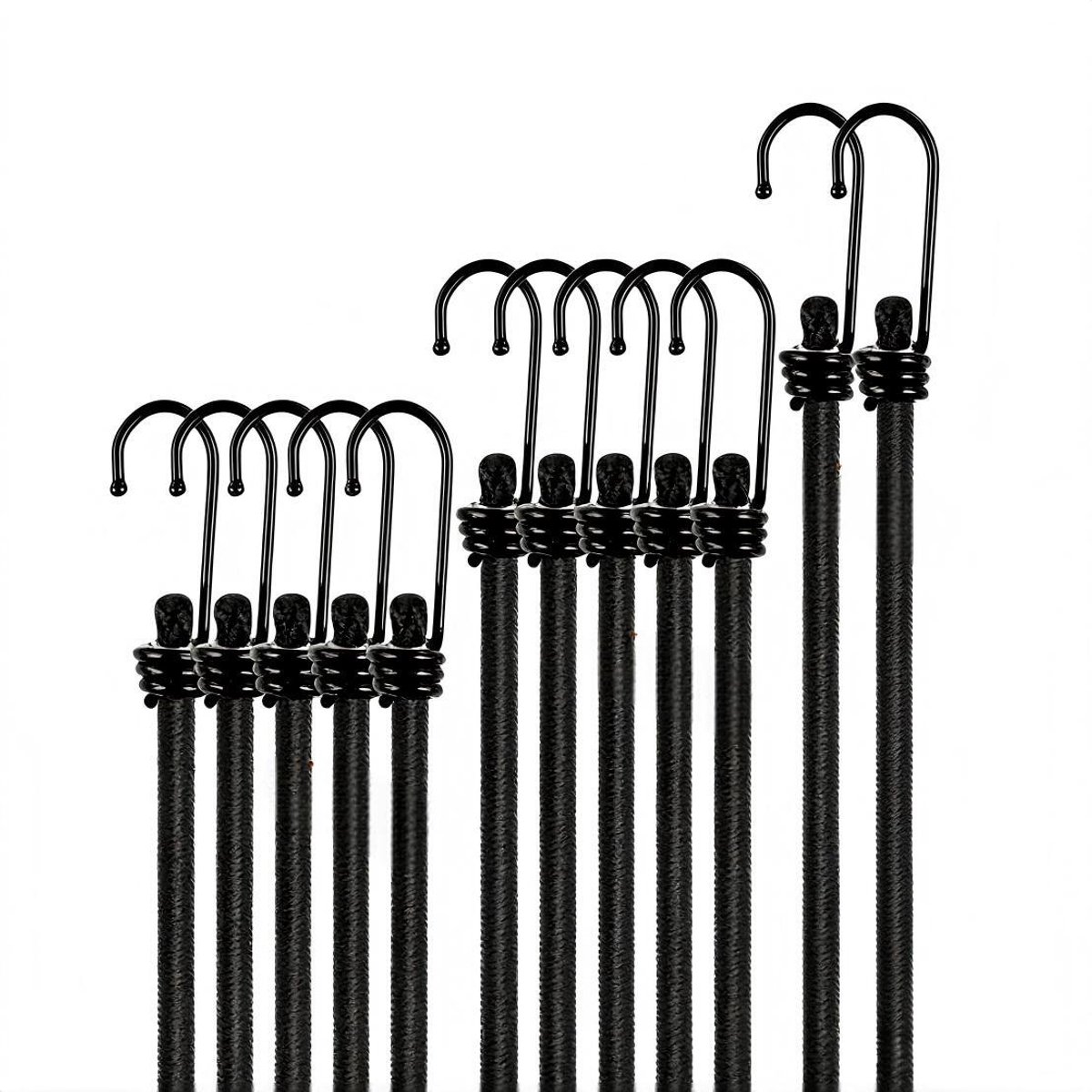 Verpakking van 12 stuks - Elastische touwen - met haken - Multifunctionele elastische banden - Geschikt voor bagage, kamperen, enz.