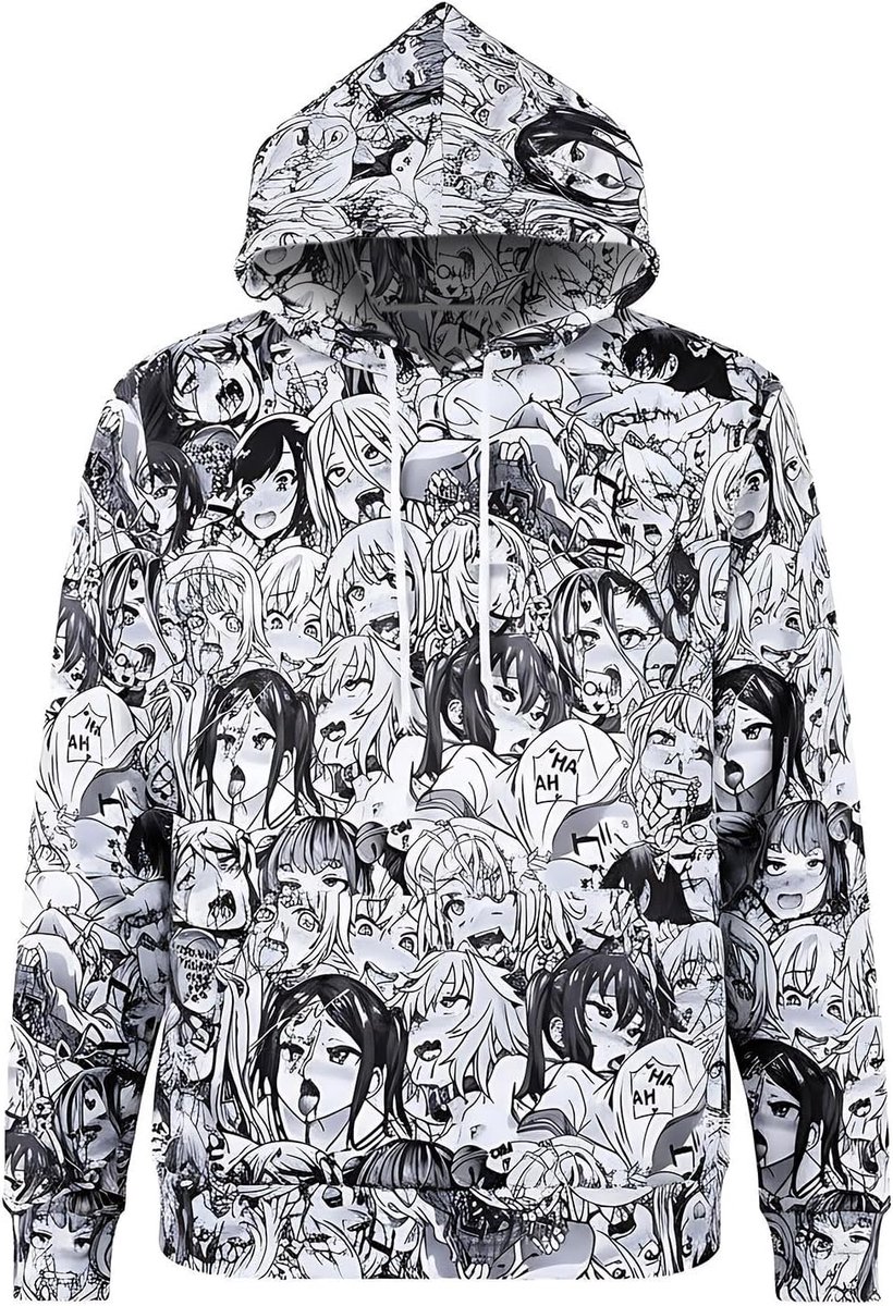 Grappige Ahegao Manga Hoodie met Rits en Kangoeroezakken - Verkrijgbaar in S, M, L