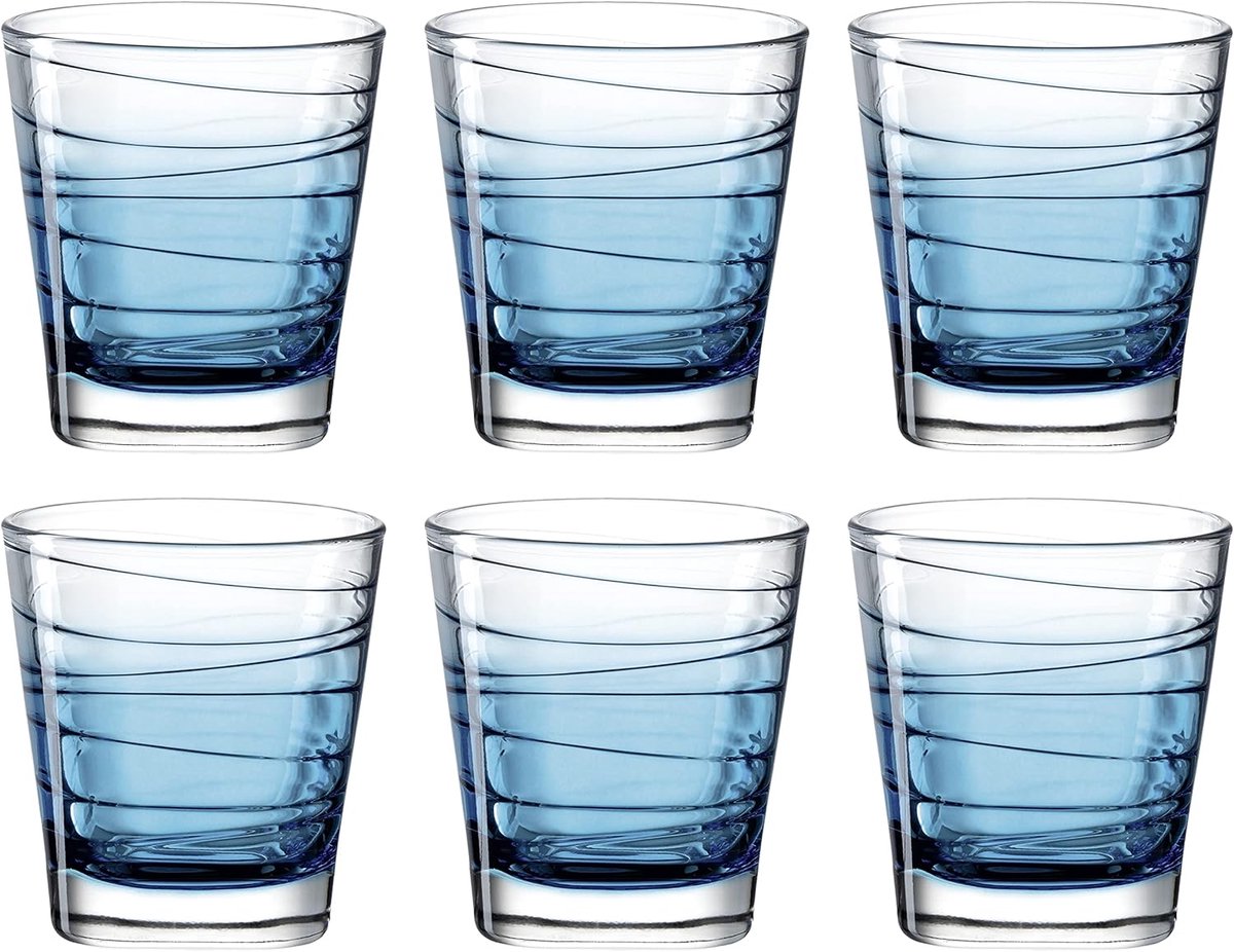 Set van 6 Blauwe Drinkglazen 250 ml - Structuur Design - Vaatwasserbestendig