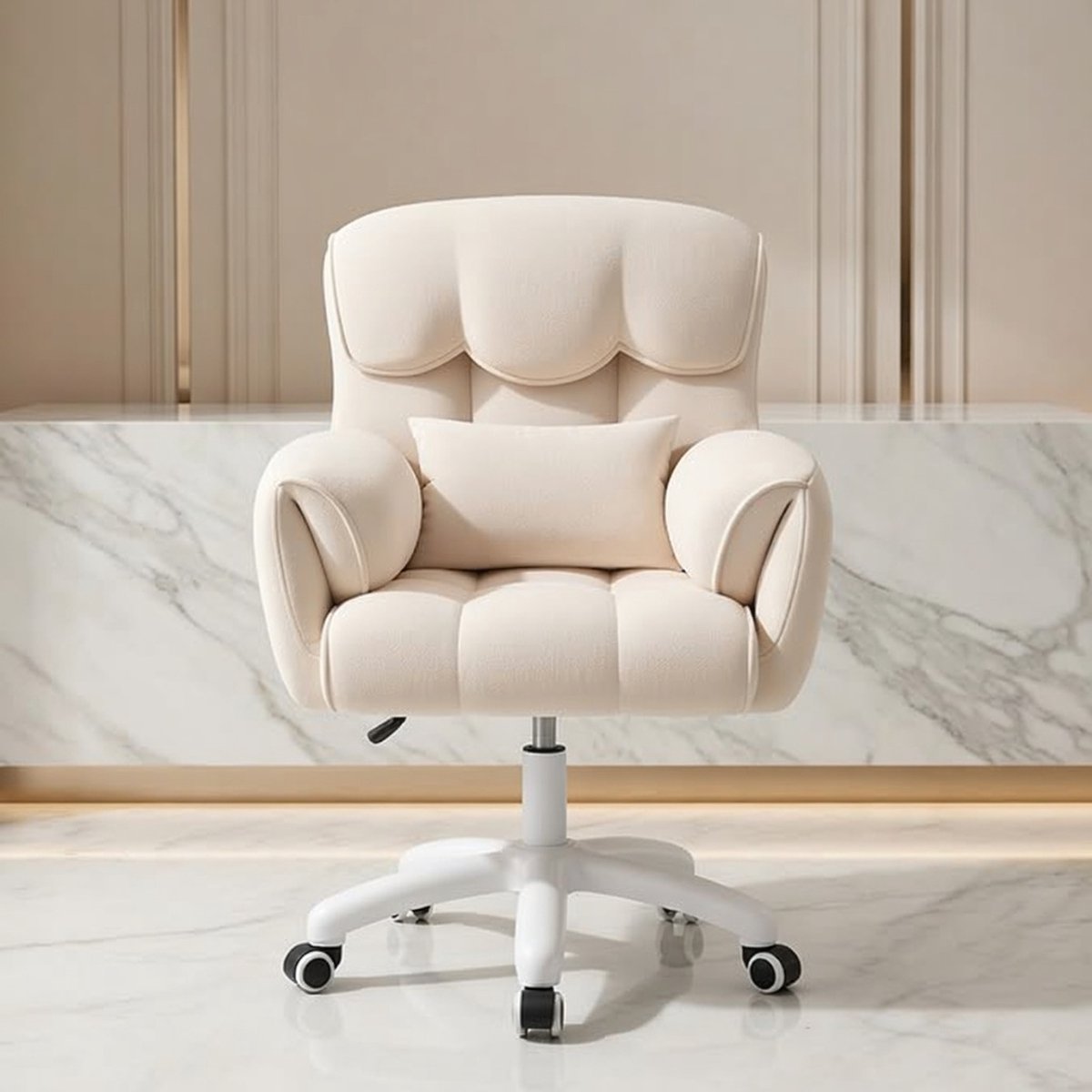 Ergonomische Draaibare Bureaustoel Casa Serena - 360° Draaibaar, In Hoogte Verstelbaar, Comfortabele Make-uptoel & Werkstoel voor Kantoor, Thuis, Slaapkamer - Fluweel Beige – Afmetingen op aanvraag...
