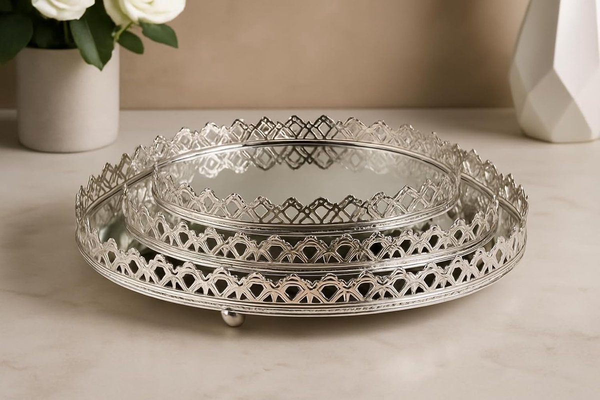 Set van 3 Decoratieve Dienbladen met Spiegel voor Make-up en Kaarsen