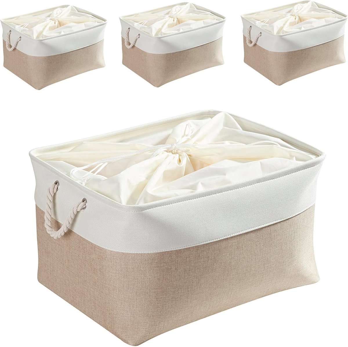 Set van 4 Extra Grote Opbergdozen van Canvas met Handvatten, Opvouwbaar