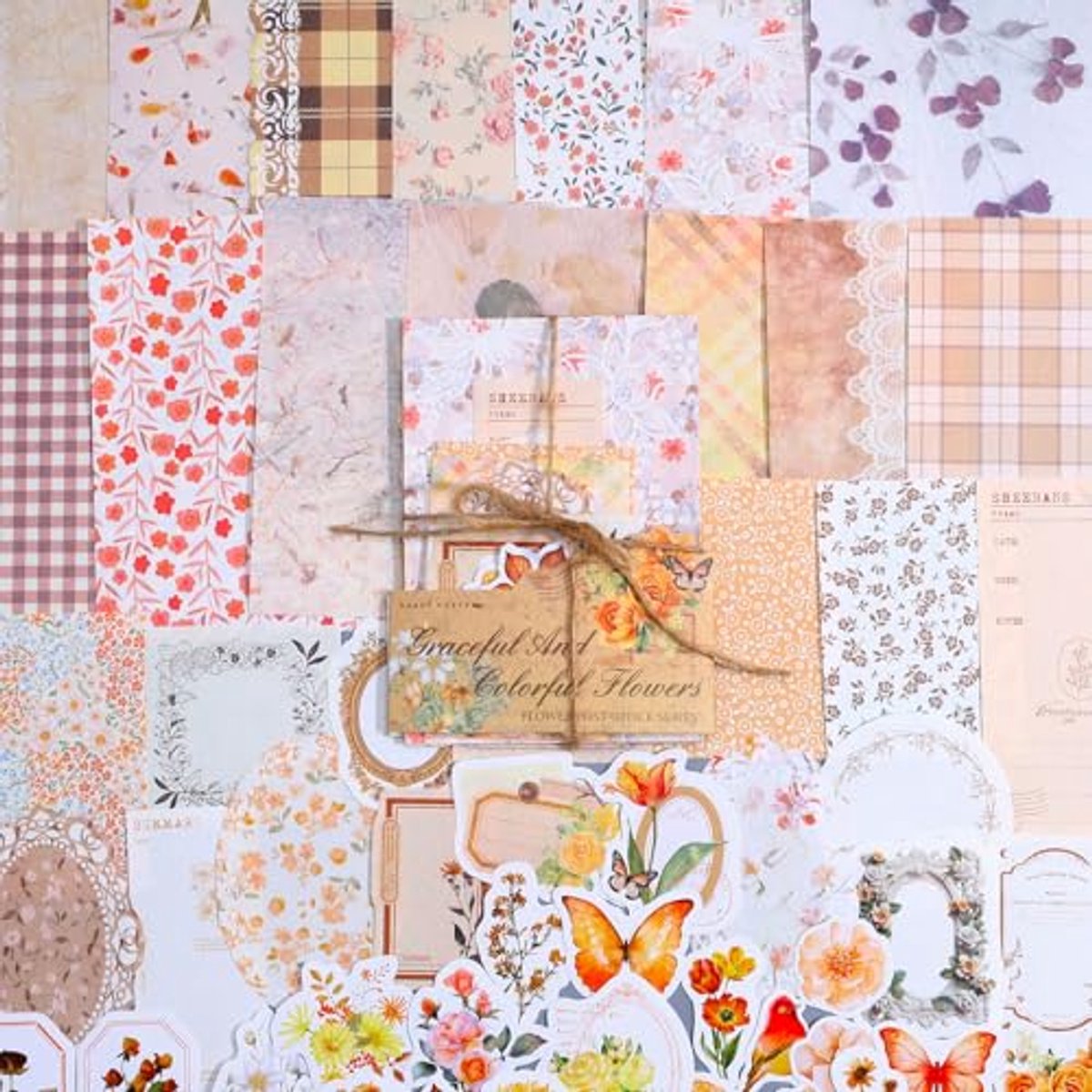 Ultiluxe® Scrapbook Stickers - 100 Stuks - Journaling Stickers - Vintage Stickerset - Bloemen En Planten - Decoratief - Beige/Roze