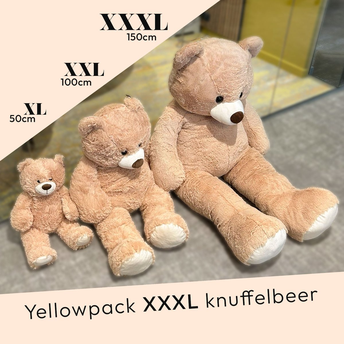 YellowPack XXXL Knuffel beer 150 cm Beige – Grote Teddybeer – Mega Knuffelbeer – Zachte Pluche Knuffel – Grote Knuffelbeer Cadeau voor Kinderen — afbeelding 9