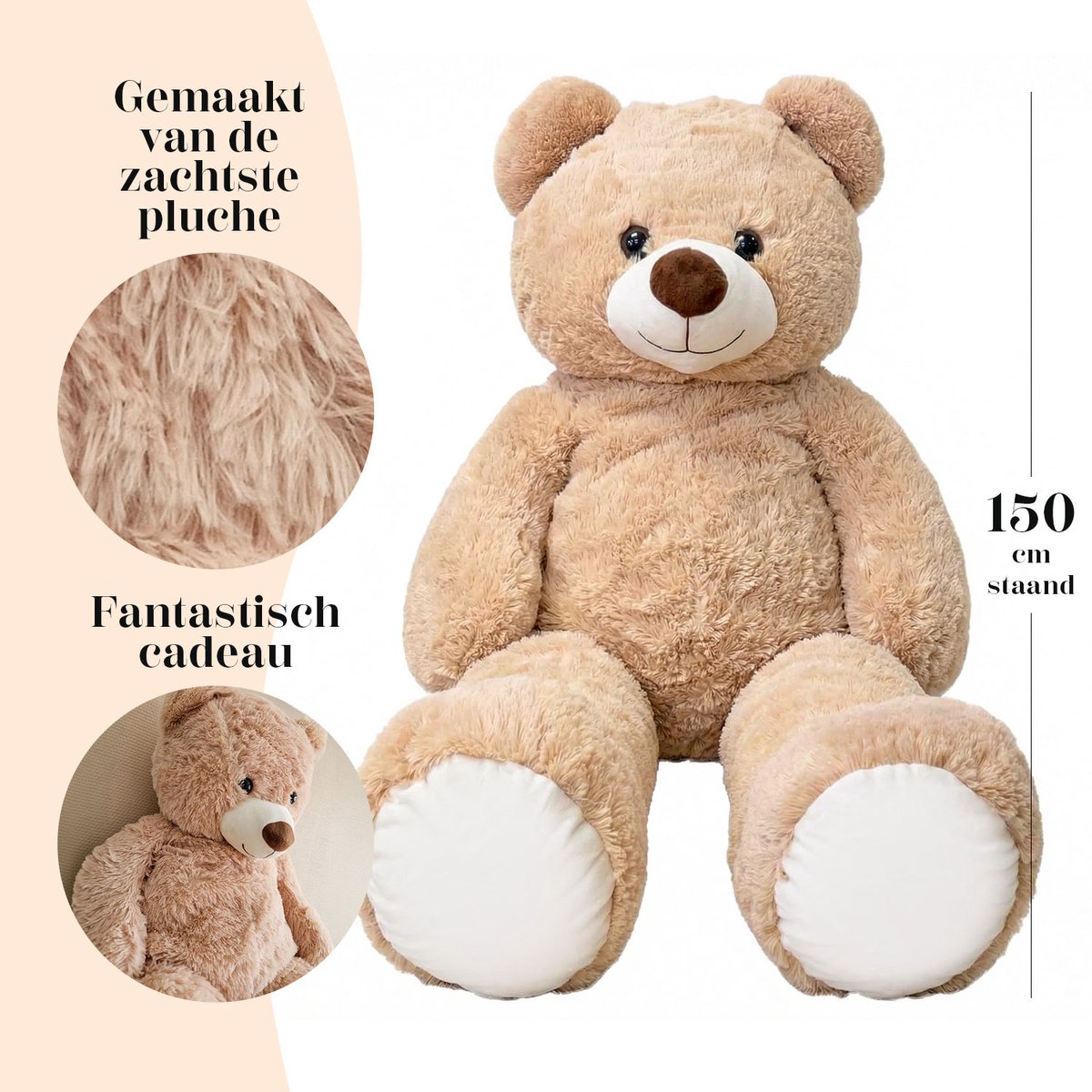 YellowPack XXXL Knuffel beer 150 cm Beige – Grote Teddybeer – Mega Knuffelbeer – Zachte Pluche Knuffel – Grote Knuffelbeer Cadeau voor Kinderen — afbeelding 3