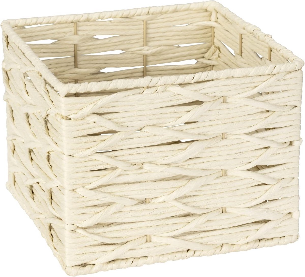 Vierkante Opbergmand van Papiervlechtwerk in Boho Stijl voor Badkamer en Kantoor