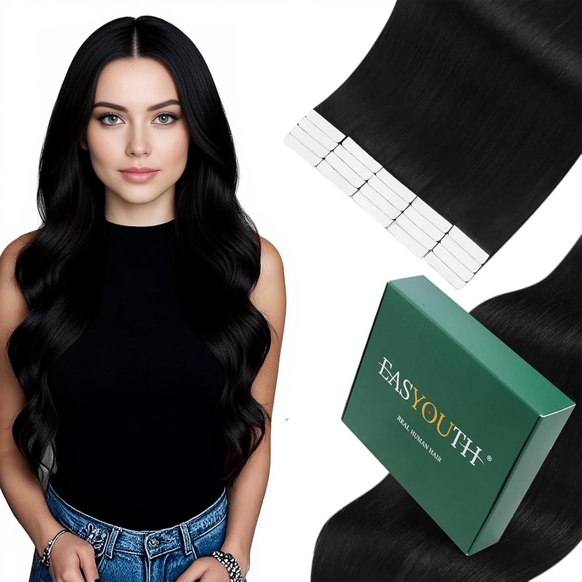 Remy Tape-In Haarextensies Echt Haar Zwarte 20 Stuks