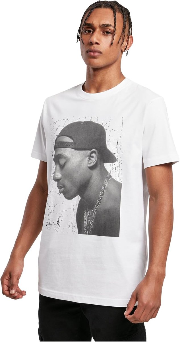Heren T-Shirt met Tupac Cijfers en Gebarsten Achtergrond