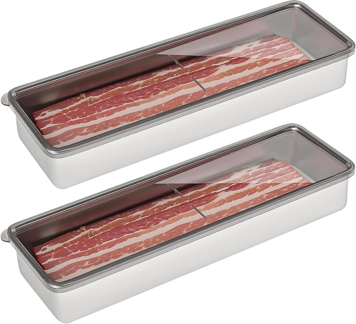 2x RVS Kaas- en Vleescontainer voor Koelkast met Deksel - Vershoudbakken 27x10x5 cm