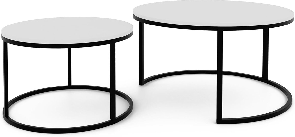 Set van 2 Ronde Salontafels - Nestelbaar - Zwart en Hoogglans Wit