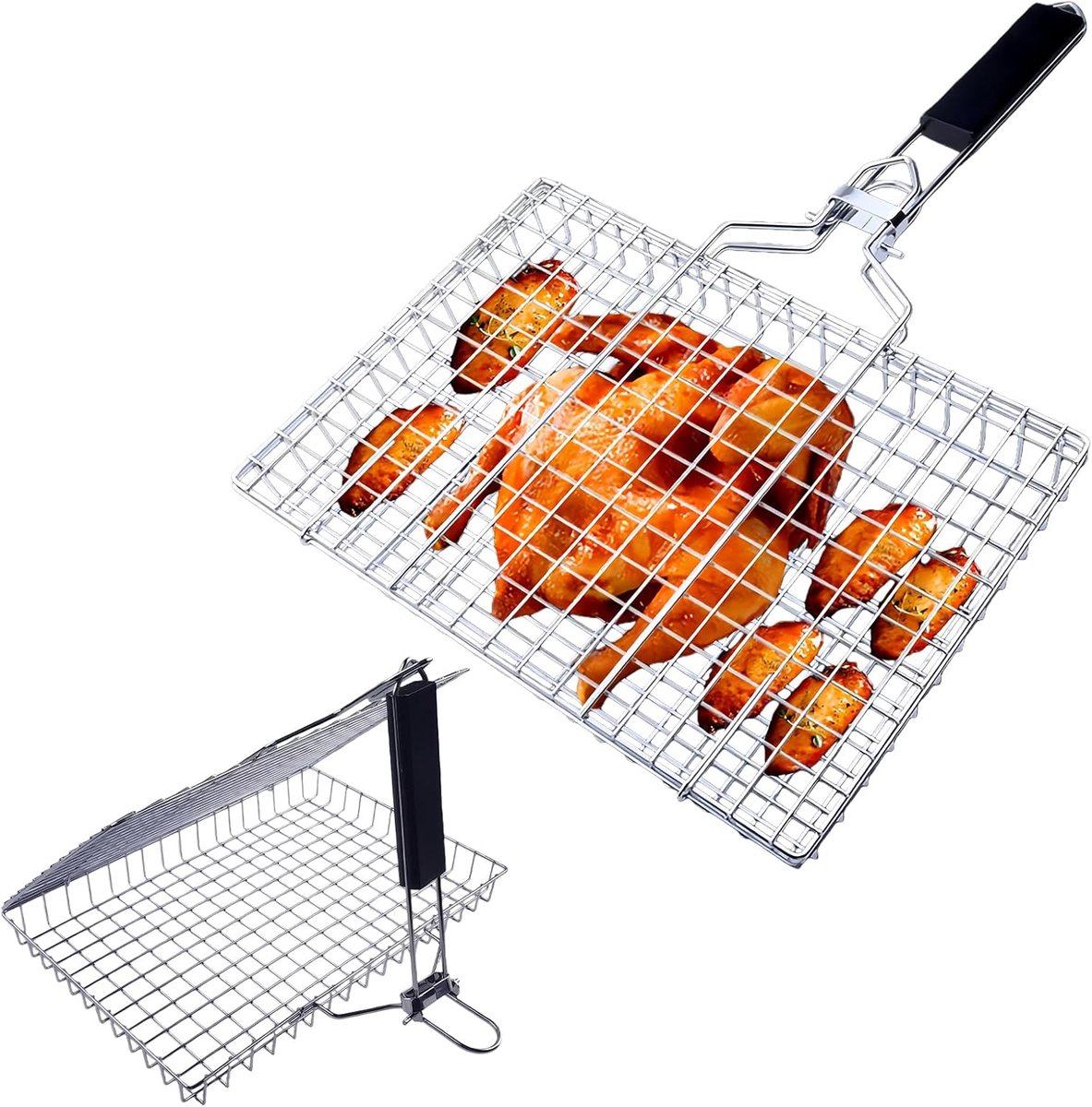 Draagbare Opvouwbare RVS BBQ Grillmand voor Vis, Vlees en Groenten