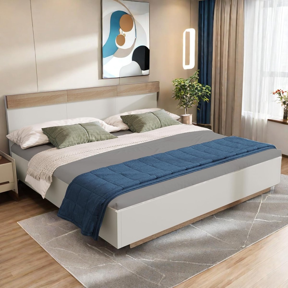 Tweepersoonsbed 160x200 cm met Lattenbodem - Houten Bedframe Wit Eiken
