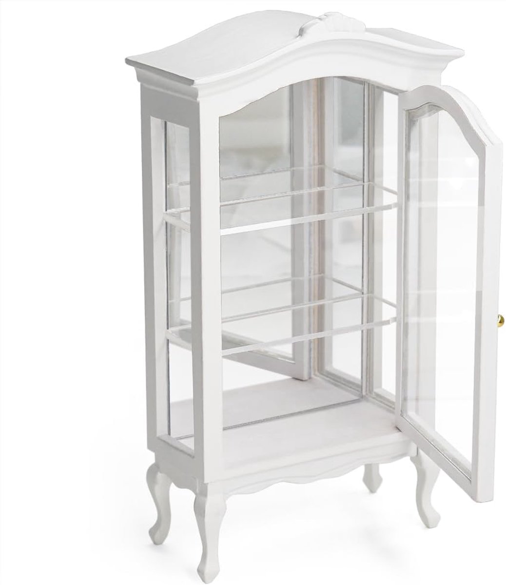 Miniatuur Poppenhuis Vitrinekast Schaal 1/12 - Kleine Witte Antieke Boekenkast
