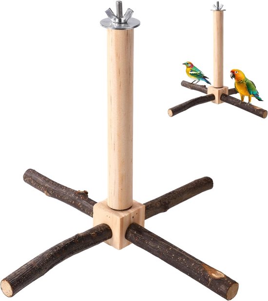 Allecto - Vogel Stokjes - Draaibaar Speelgoed - Hout - Papegaai Speelstand - Hok Accessoires - Kleine Middelgrote Vogels - Geschikt voor Kanaries K...