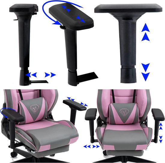 Ergonomische Gaming Stoel met Verstelbare Armsteunen en Voetensteun van Merkloos — afbeelding 2