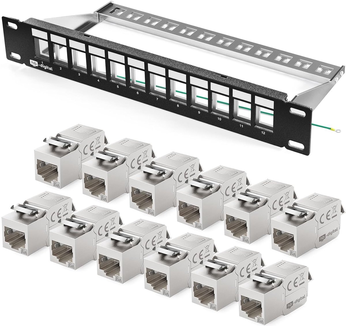 Patchpaneel 12 Poorts - Netwerk Paneel RJ45 - Netwerk Installatie - CAT 8 Snelheid - 1 HE - Zwart
