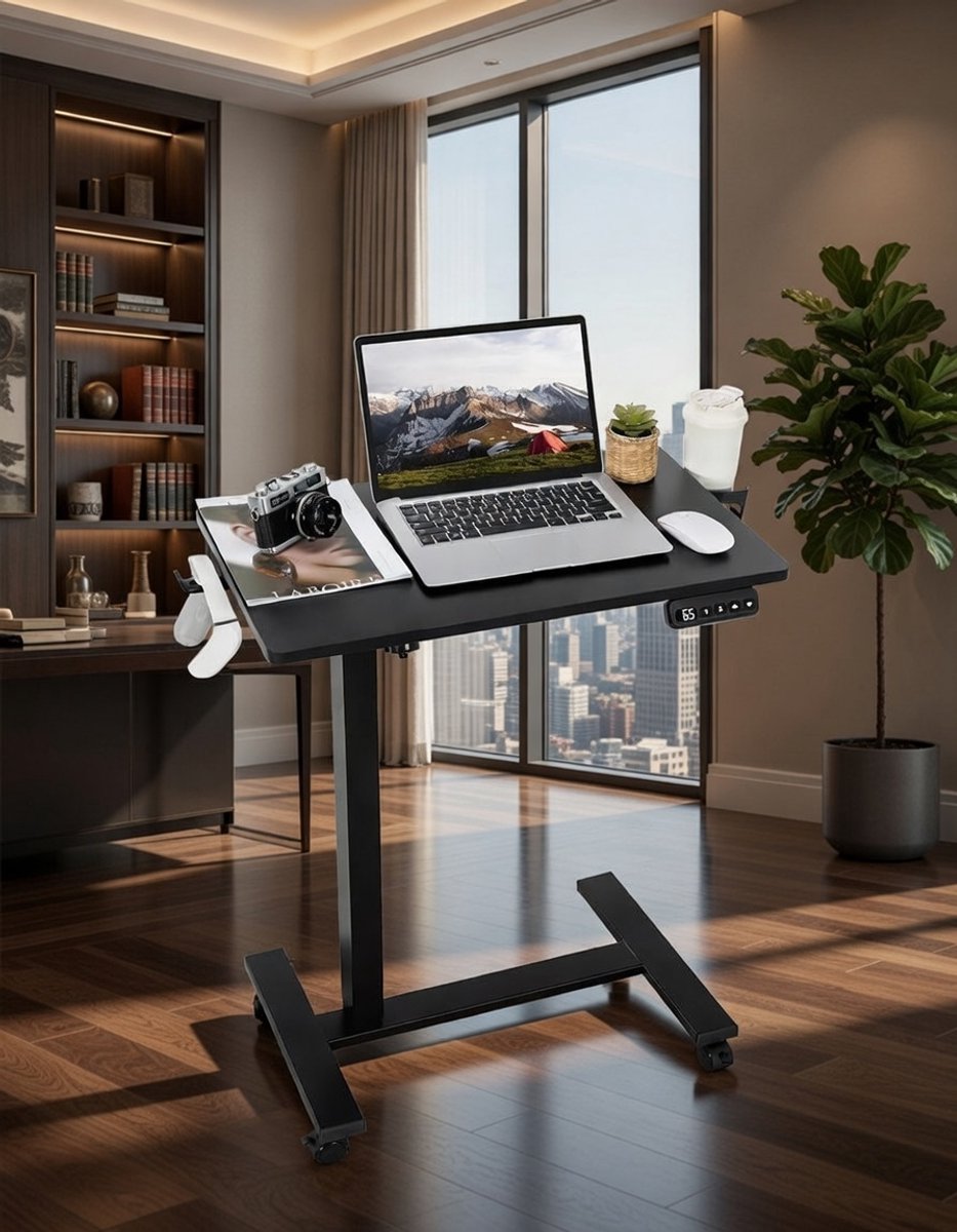 Elektrisch Zit-Sta Bureau 140x70 cm – Ergonomisch In Hoogte Verstelbaar Bureau met Geheugenfunctie, USB-A Oplader, Anti-Botsing Systeem – Modern Computerbureau / WNoviHomeerkbureau voor Thuiswerk & Kantoor – Beige Zwart