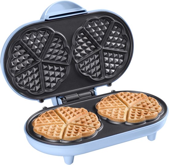 Bestron Wafelijzer - ADWM1000B - 1000W - 10 hartvormige wafels - Anti aanbaklaag - Blauw - 5 jaar garantie van Bestron — afbeelding 4