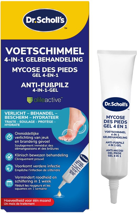 Dr. Scholl's 4-in-1 Voetschimmelbehandeling - Gelbehandeling tegen Voetschimmel - Verlicht, Hydrateerd en Beschermt - Verpakking voor 1 Maand - 10ml