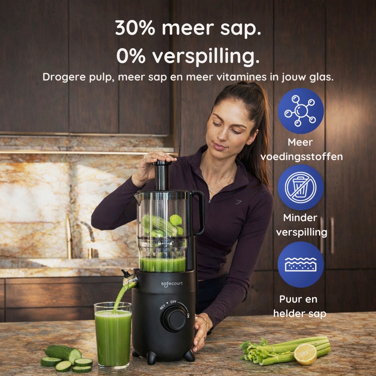 Safecourt Kitchen Slow Juicer - sapcentrifuge Zwart thumbnail 4