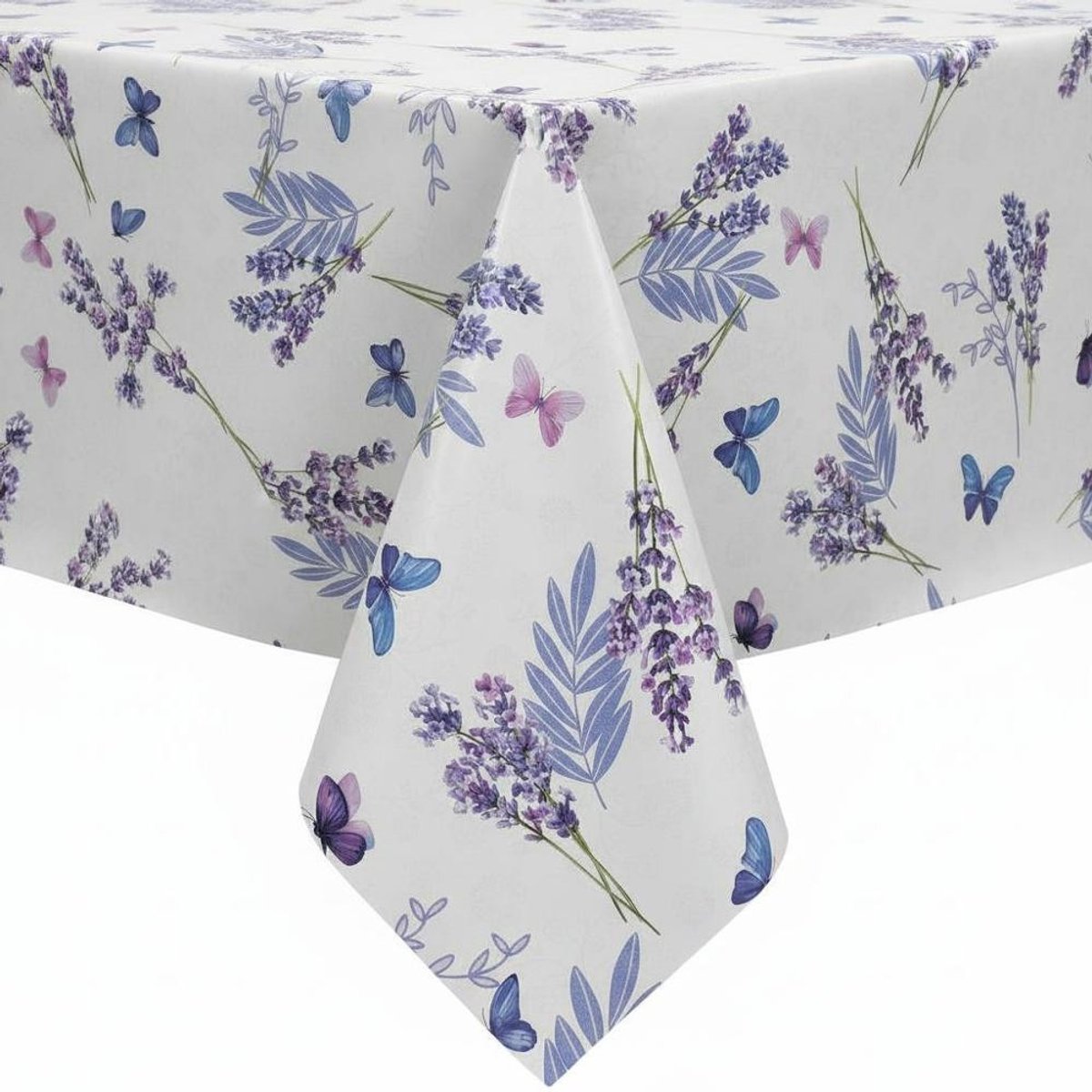 Protecttable - Tafelzeil Lavendel en vlinders Wit 140x210cm - Tafelkleed Afwasbaar - Kunststof