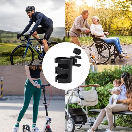 Bekerhouder - bekerhouder voor kinderwagen - flessenhouder - verstelbare klem - fiets accessoire - voor kinderwagens, rolstoelen, fietsen, rollators, scooters (10*8 cm - zwart) — afbeelding 3