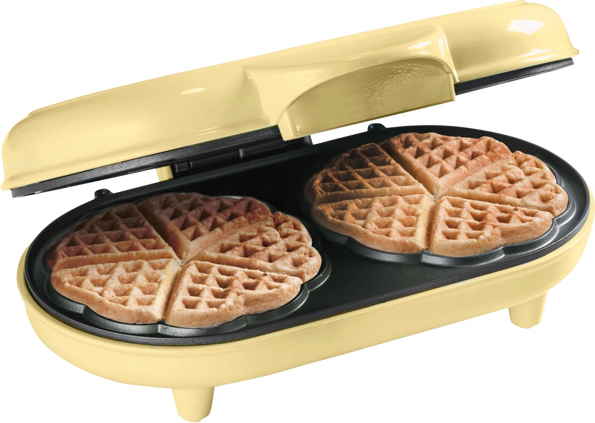 Bestron dubbel Wafelijzer voor klassieke hartwafels Wafelmaker met antiaanbaklaag & indicatielampje 1000 watt kleur: Geel