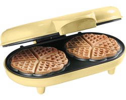 Bestron Wafelijzer - ADWM1000V - 1000W - 10 hartvormige wafels - Anti aanbaklaag - Geel - 5 jaar garantie